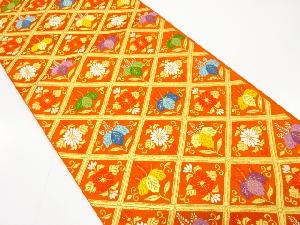 斜め格子に桐・菊模様織り出し 袋帯